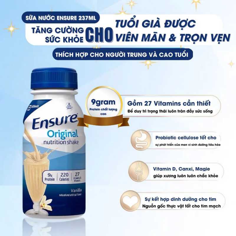 Thùng 30 Chai Sữa Nước Hương Vani Ensure Original Nutrition Vanilla (237ml) 