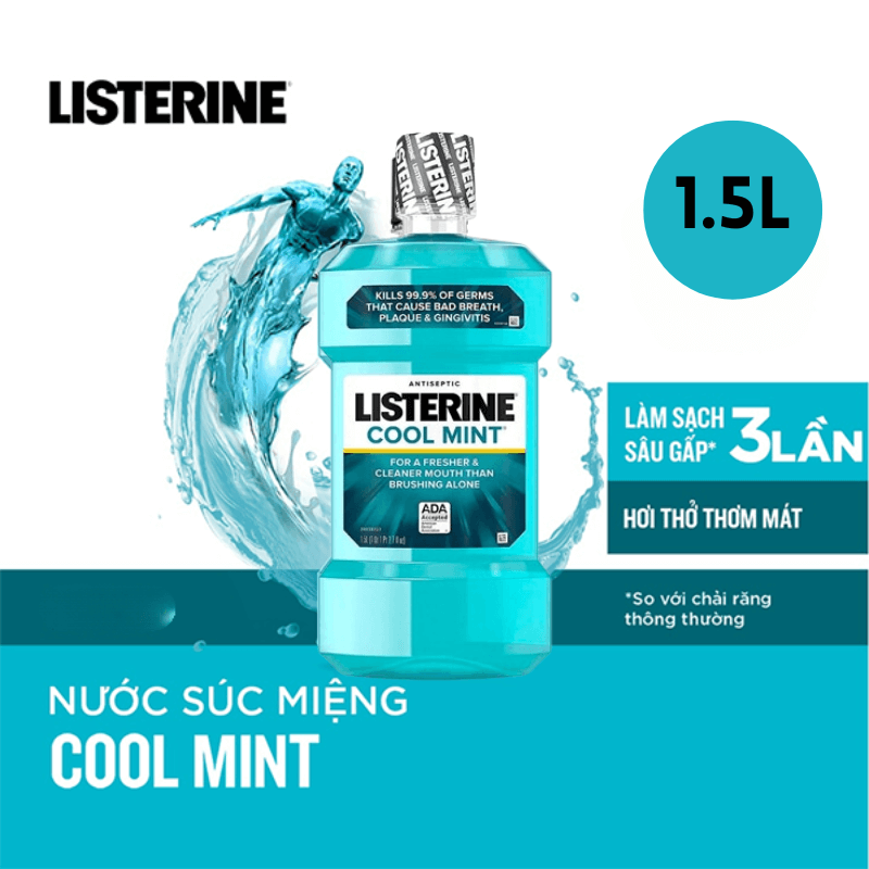 Chai nước súc miệng Listerine Cool Mint Antiseptic (1.5L)
